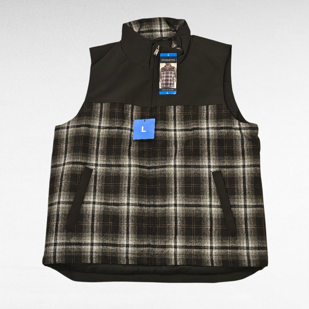 Pendleton Black and Gray Plaid Men's Wool Blend Vest Size Large